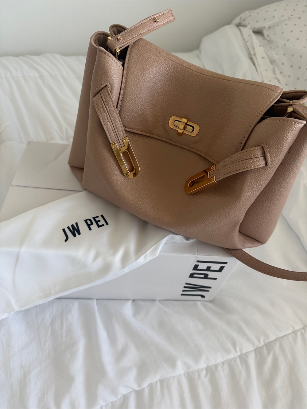 NEW JW PEI Rhea Pebbled Double Buckle Shoulder Bag - Khaki